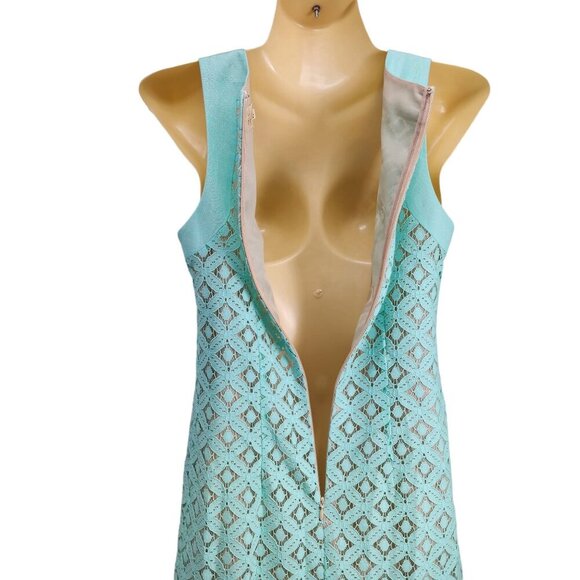 Eilza J Dress Celeste Lace Sleeveless Women's Size 2 Mint Green Linen Blend Shif - Picture 5 of 11